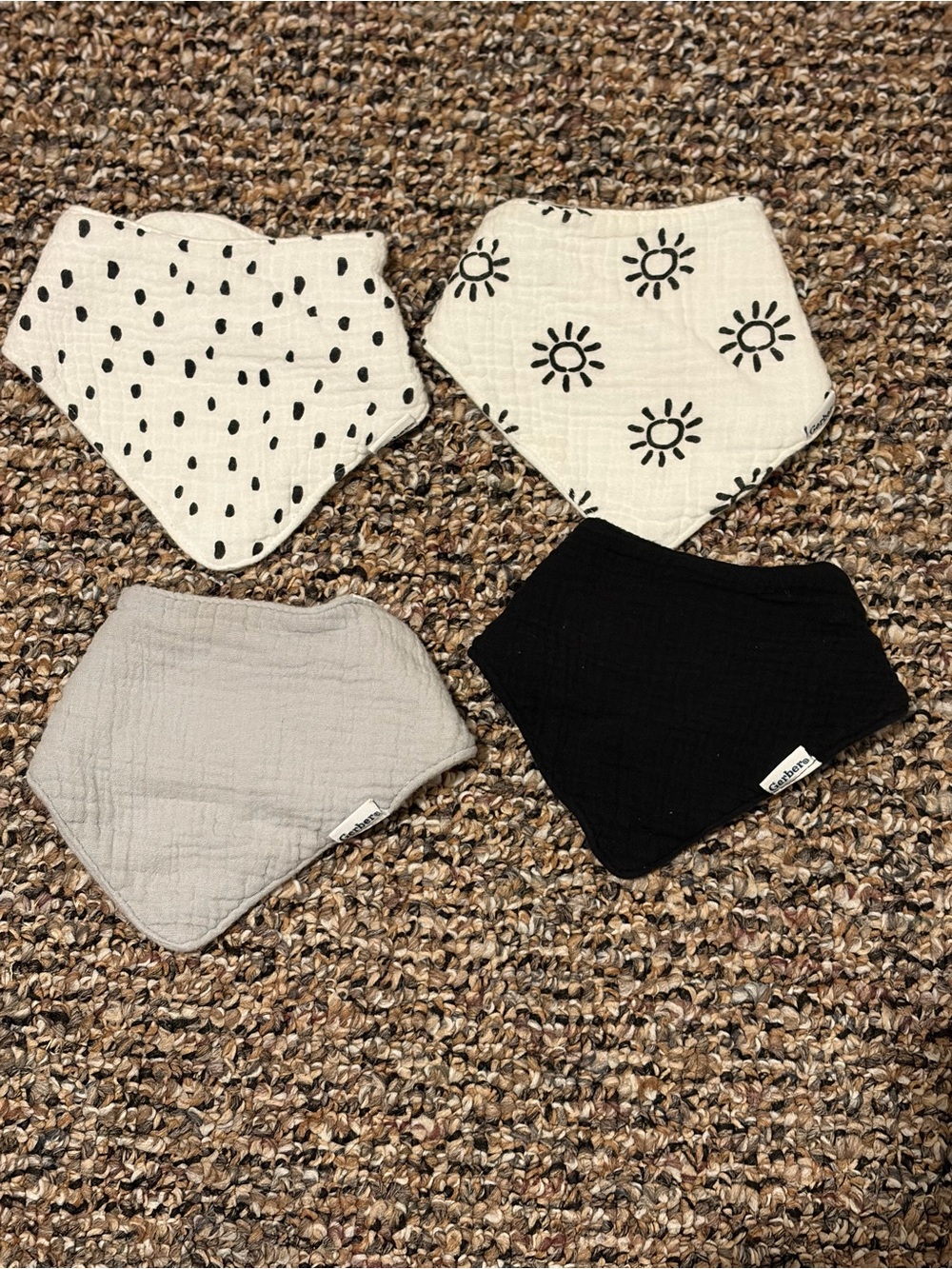 Gerber Baby Bandana 4 Bib Set - Black, White & Gray